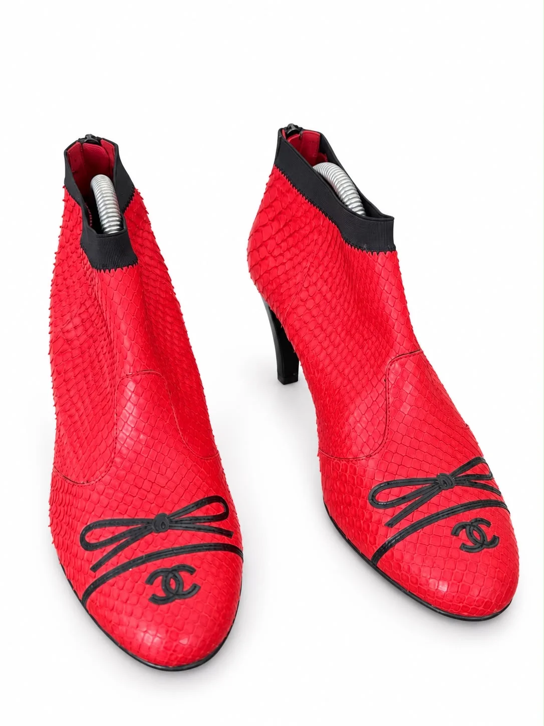 Chanel Red Scale-Texture Ankle Boots