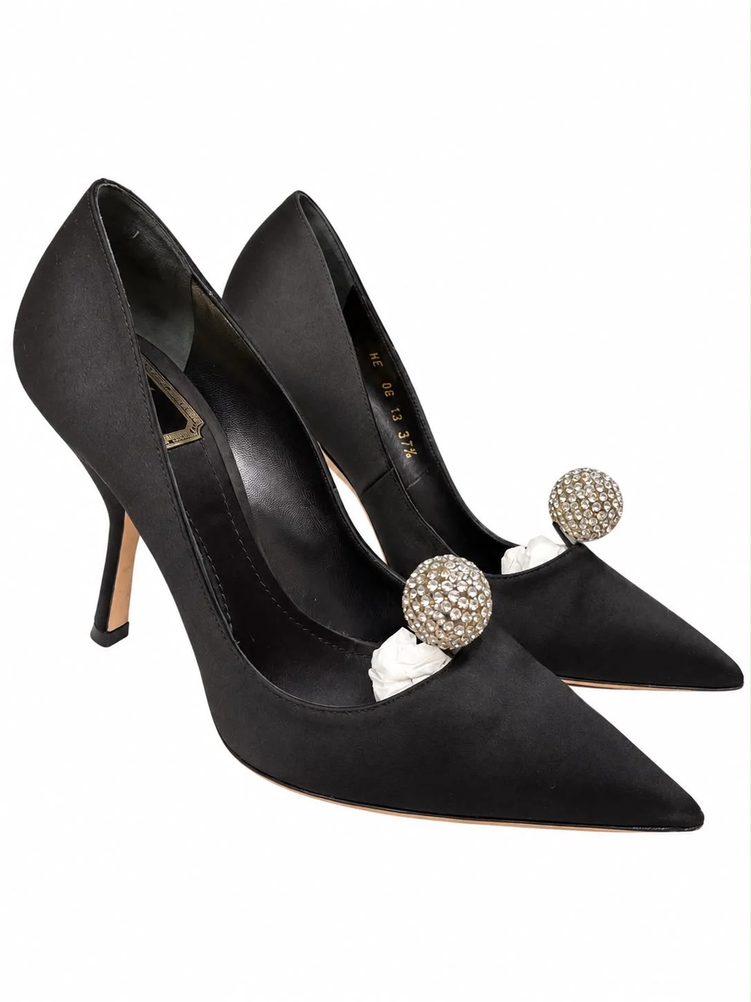 CHRISTIAN DIOR – Crystal Ball Satin Pumps – Black