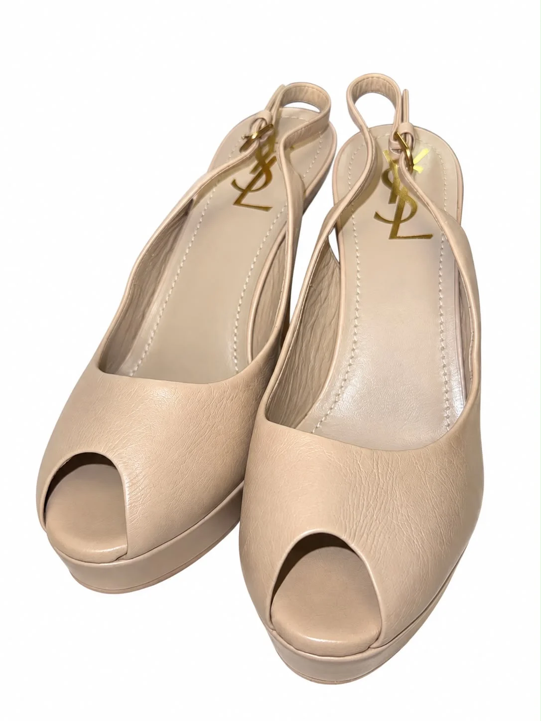 Yves Saint Laurent – Nude Leather Peep-Toe Slingback Pumps – Ref. 259516