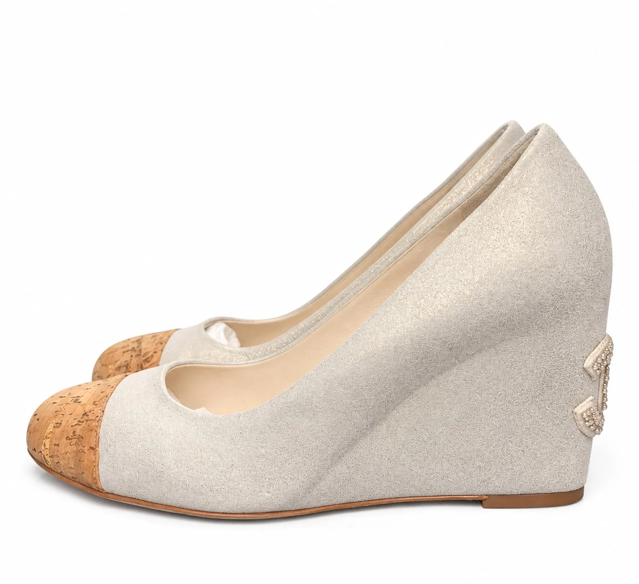 CHANEL G28179 – Cork Cap-Toe Wedge Pumps